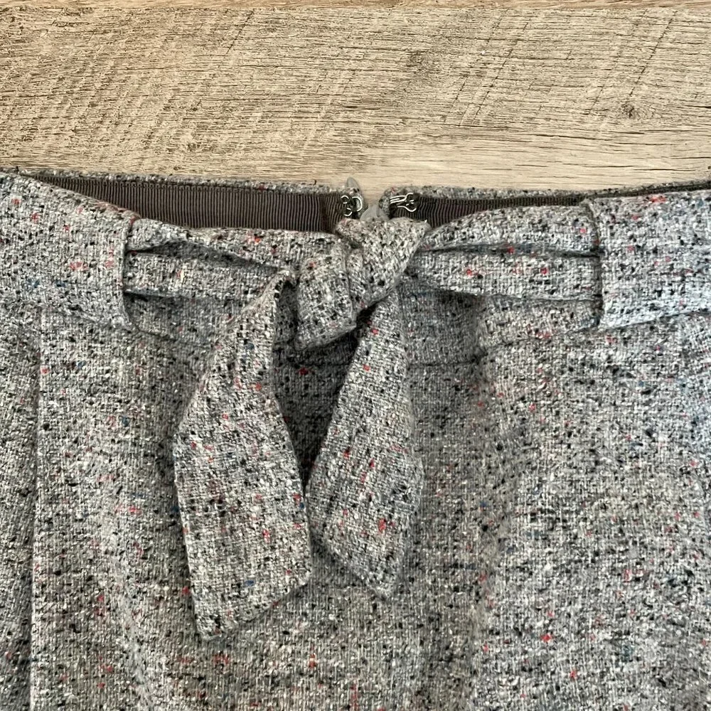 J. Crew Wool Gray Bow Tie Speckled Tweed Classic Mini Skirt Size 2